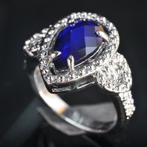 Stunning Deep Blue Cz Silver Filled Ring Size 10
